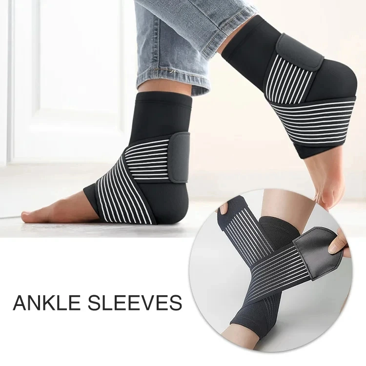 Sports Gym Tennis Basketball Volleyball 3D Knitted Compression Ankle Protector Set Breathable Elastic Support Guard Ankle Strap