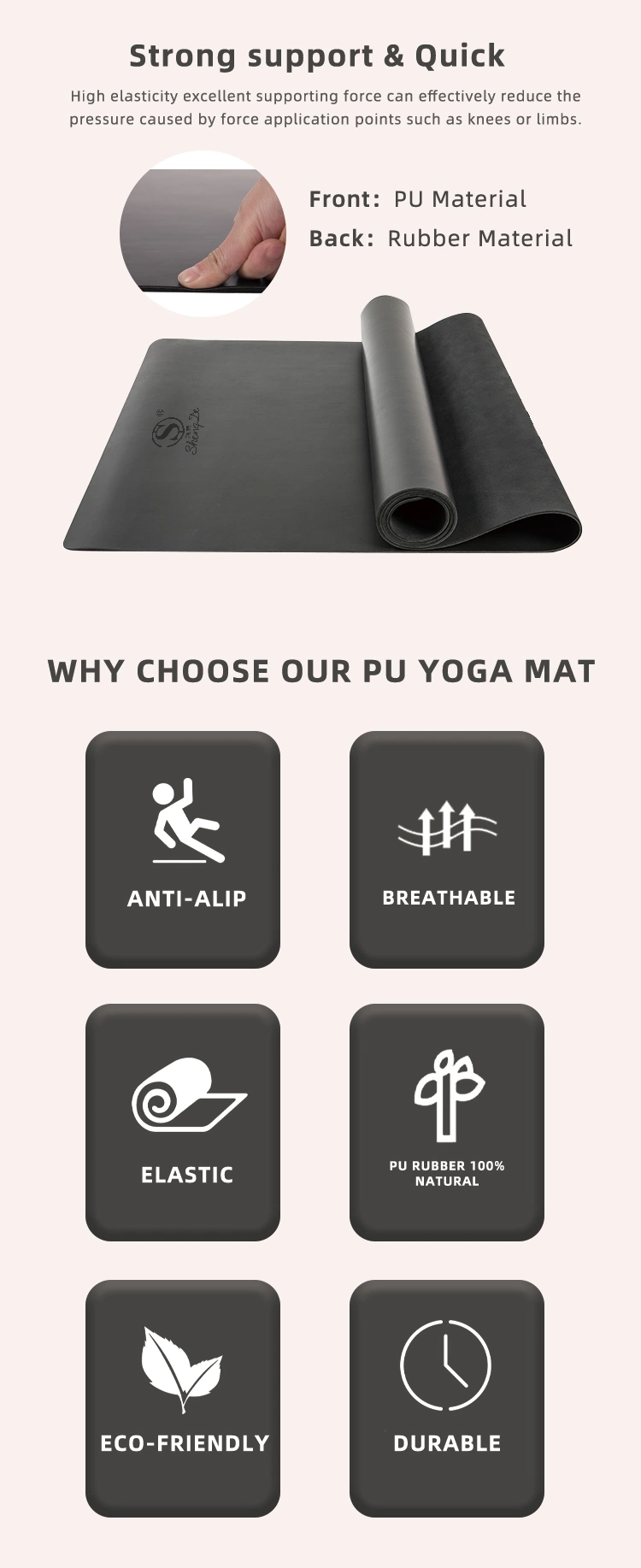 Blue Exercise Printable 4mm Thick Padded Heavy Anti Slip PU Natural Rubber Yoga Mat with Pad