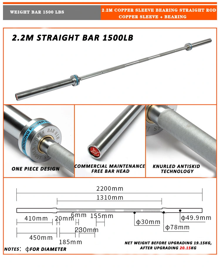 Worth Buying Commercial 2.2m Straight Bar Fitness Equipment Standard Barbell Weight Bar