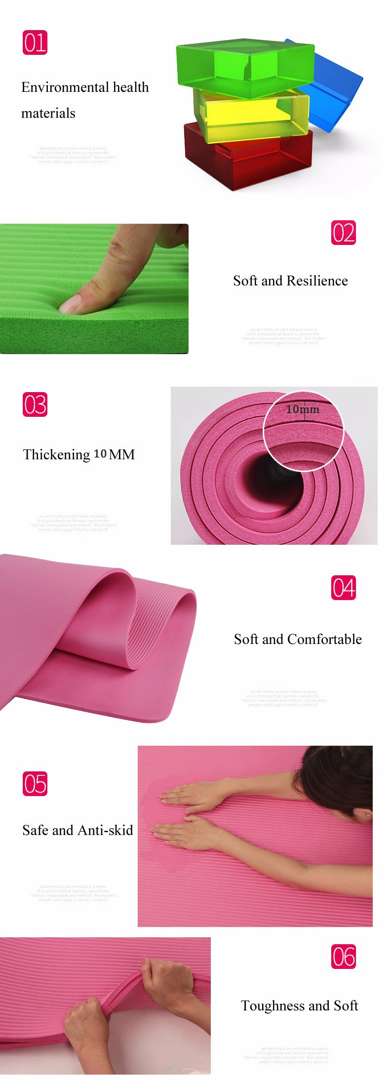 Yoga Mat 10mm Hangable Extra Wide and Extra Thick Non Slip Exercise &amp; Fitness Yoga Mat with Band