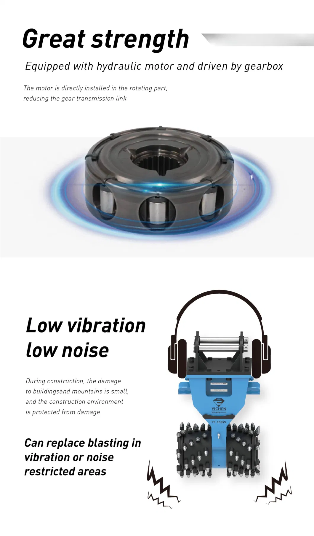 Yichen Transverse Drum Cutter Hydraulic Drum Cutter Cutter Heads Excavator Milling Attachments for 45-60t Excavator