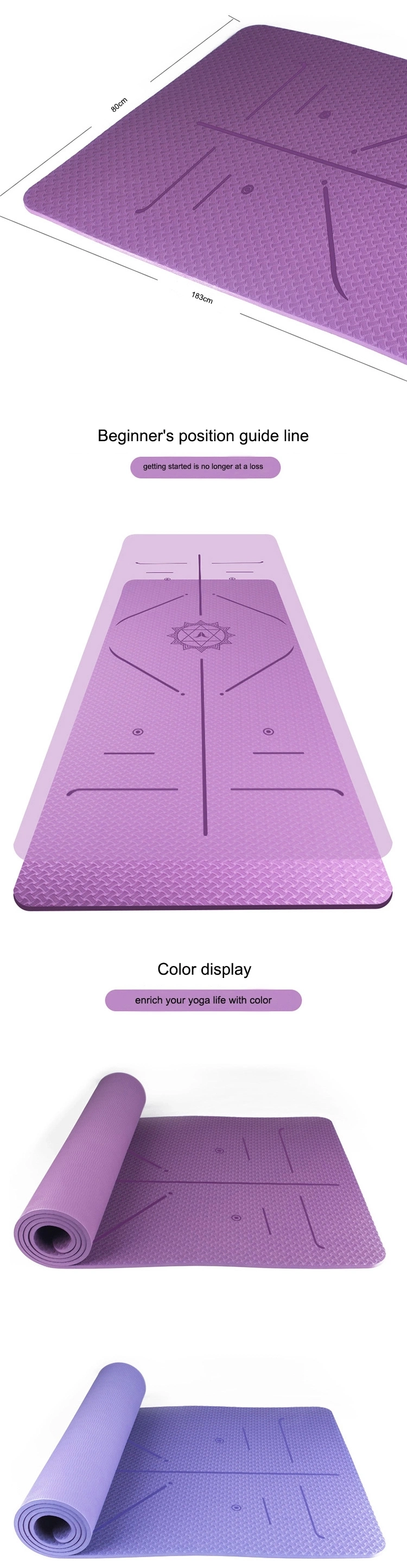 Anti-Skid Sports Fitness Yoga Mat 3mm-15mm Thick PVC Yoga Mat for Exercise, Yoga and Pilates Gymnastics Mat