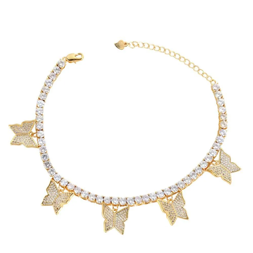 European and American Hip Hop Creative Single Row 4mm Zircon Butterfly Anklet