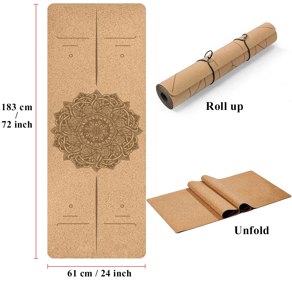 72 *24 Inch Natural Cork TPE Yoga Mat Non-Slip Pilates Exercise Mats