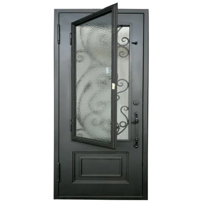 Low Prices Exterior Luxury Single Wrought Iron Front Gate Door with Opening Window
