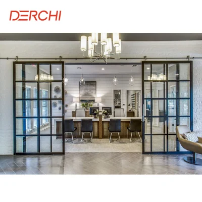 Bathroom Partition Door Custom Frosted Glass Interior Door with Black Steel Aluminum Framesteel Sliding French Barn Door
