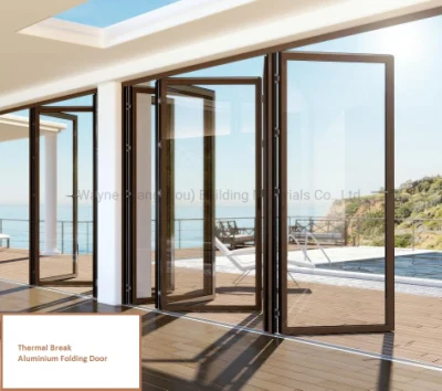 68/70/75/80/120 Series Slim Frame Aluminum Bi Fold Sliding Entrance Interior Exterior Door Thermal Break Glass Bi Folding Door Aluminium Balcony Glass Door