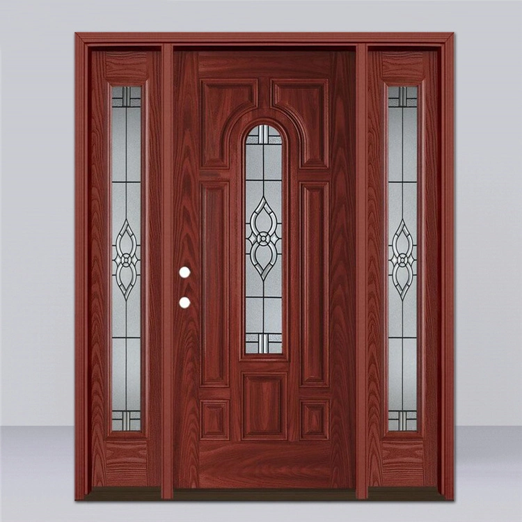 Modern Design House Outdoor Front Wooden Door Single Red Mahogany Color Entry Wood Doors