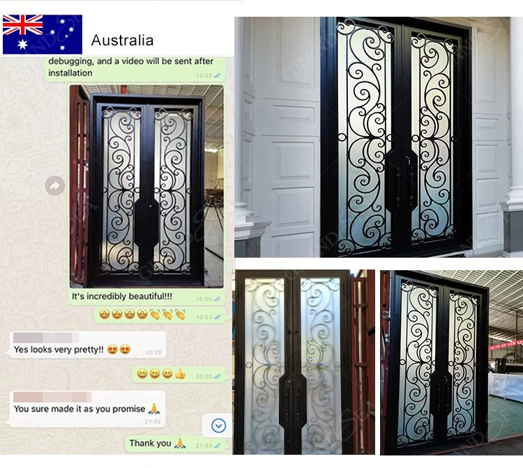 Top Grade Classical Design Handmade Wrought Iron Doors Entry Doors with Sidelight Window for Sale