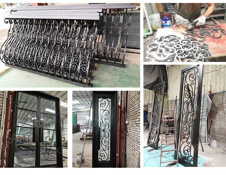 Top Grade Classical Design Handmade Wrought Iron Doors Entry Doors with Sidelight Window for Sale