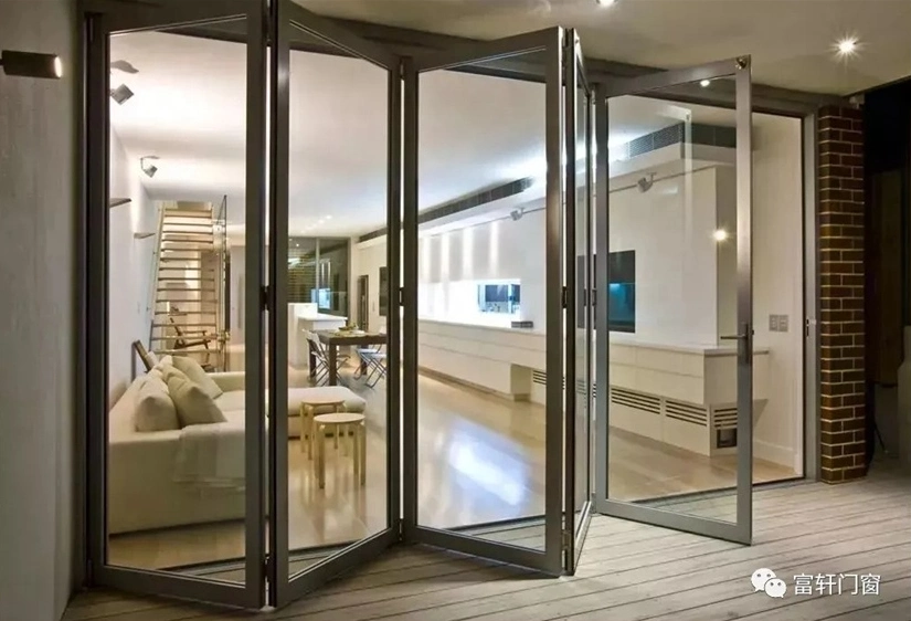 Bifold Doors Aluminum Folding Tempered Glass Sliding Folding Door, Finished Surface Product House Used Aluminium Profile Folding Door