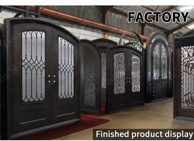 Top Grade Classical Design Handmade Wrought Iron Doors Entry Doors with Sidelight Window for Sale