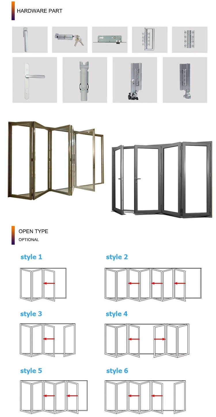 Bifold Doors Aluminum Folding Tempered Glass Sliding Folding Door, Finished Surface Product House Used Aluminium Profile Folding Door