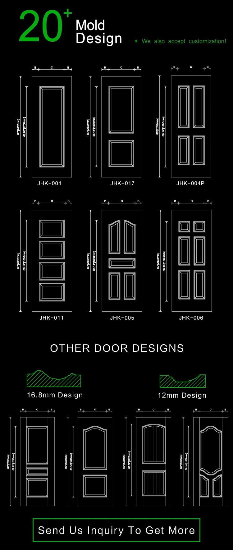 Jhk-F05-Wg White Primer MDF Door Skin with Grooves