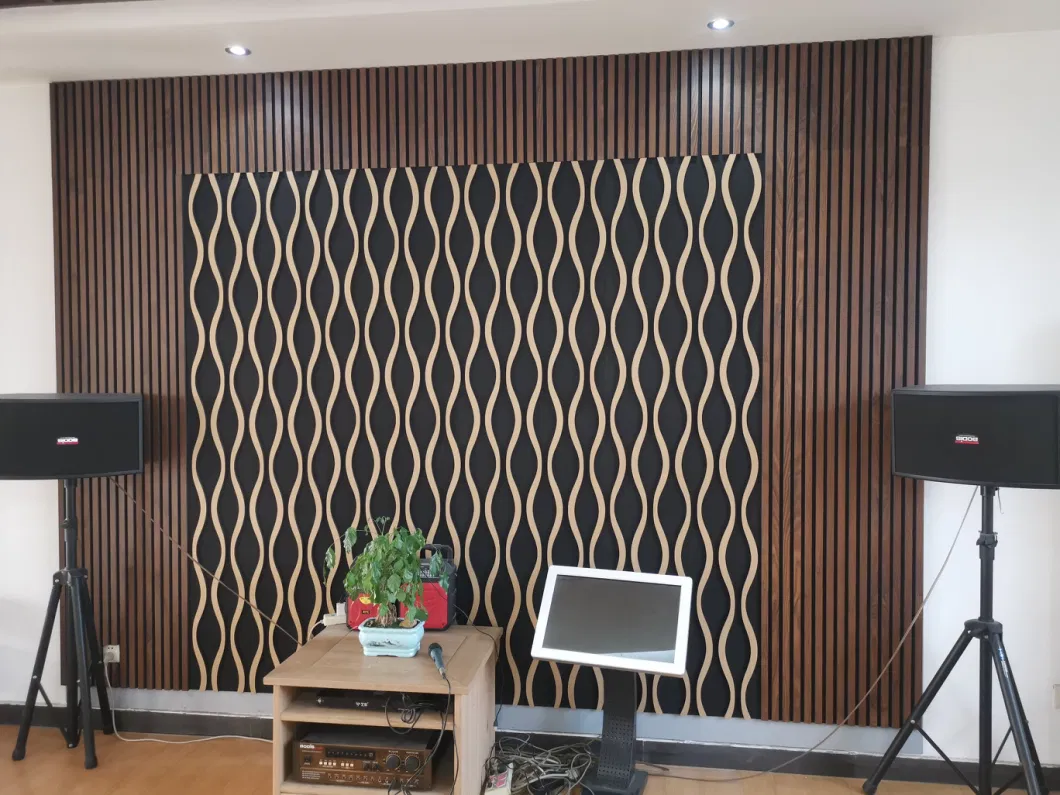 MDF and Compact Wooden Strip Sound-Absorbing Board with Below Polyester Acoustic Panels for Interior Decoration Soundproof Use