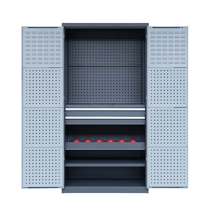 Metal Tool Storage Cabinet - Multifunctional Garage Storage Closet with Doors for Garage, Warehouse, Workshop, Adjustable Shelf