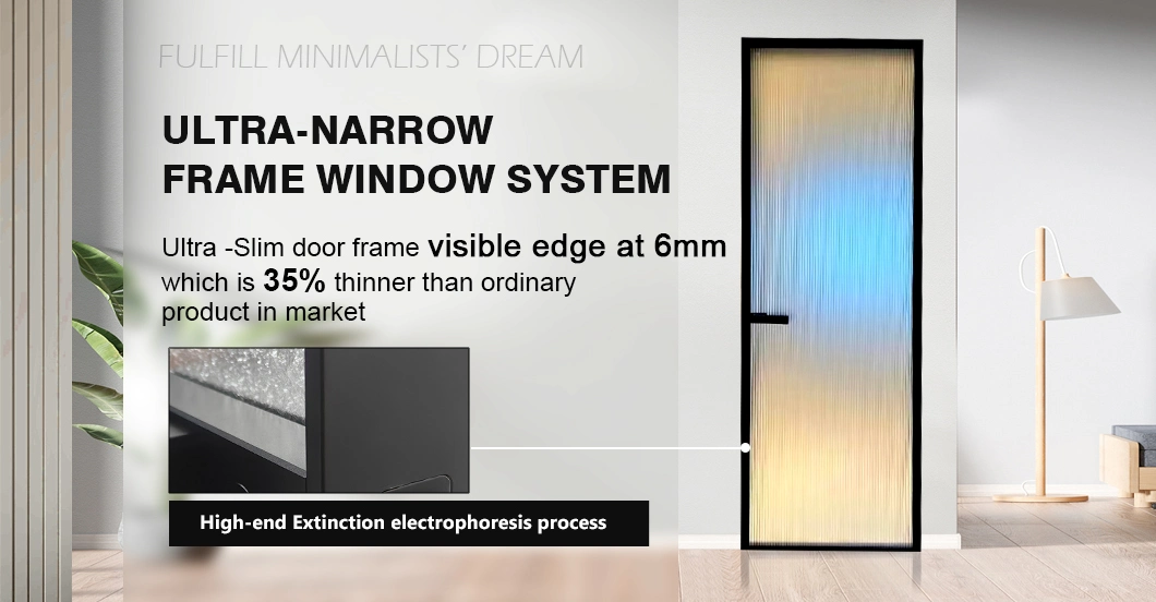 China Factory Customized Modern Style Slim Frame Aluminium Alloy Profile Narrow Interior Glass Casement Door