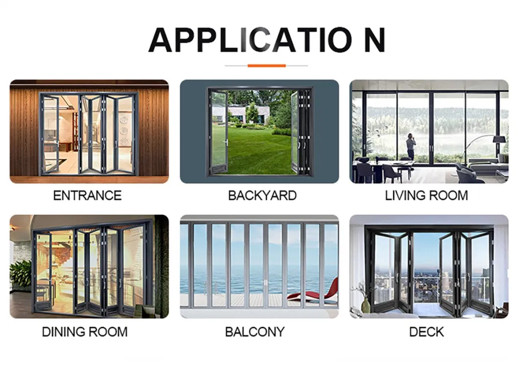 Foshan Top Quality External Hurricane Impact Folding Glass Door Double Glazed Entrance Aluminum Glass Bi-Fold Door for Villa