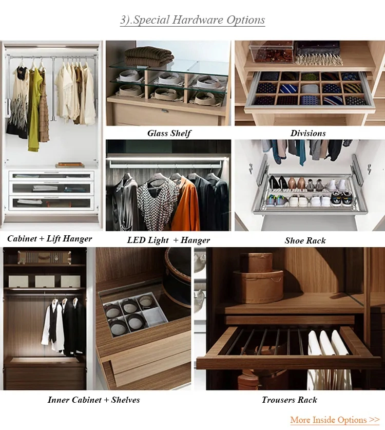 Top Quality Modern Home Bedroom Wood Furniture Glass Sliding Door Clothes Storage Walk in Wardrobe