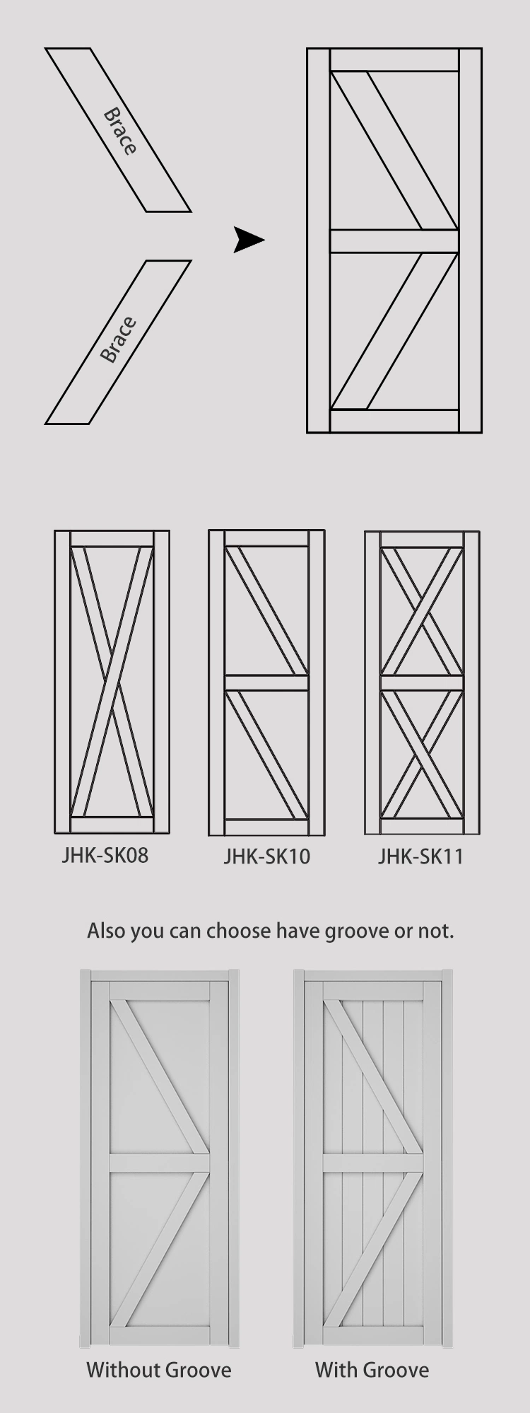 Jhk Interior Glass 3 Panel MDF Fashion Shaker Door Style Classic