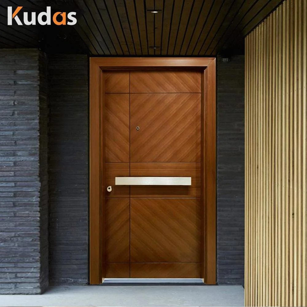 Double Entry Transitional Library Style Walnut Front Entrance Door for Houses