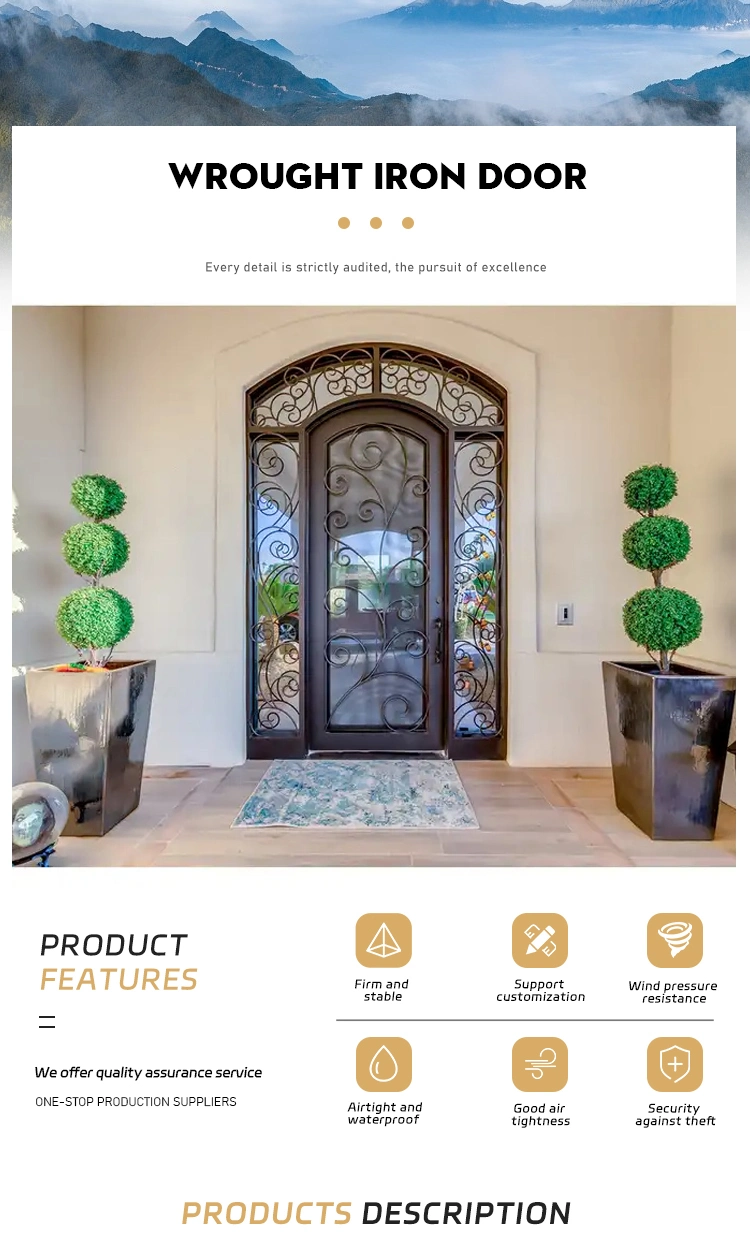 Custom Entry Wrought Iron Door Sliding Door Design Wrought Iron Single Exterior Doors with Decorative Hardware