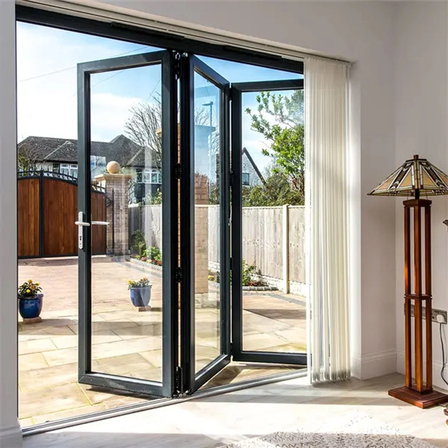 Foshan Top Quality External Hurricane Impact Folding Glass Door Double Glazed Entrance Aluminum Glass Bi-Fold Door for Villa