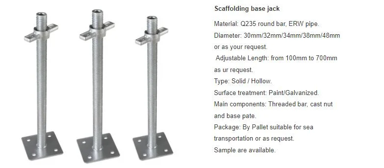 Factory Hot Sale Scaffolding Prop Formwork Adjustable Steel Hollow Base Jack