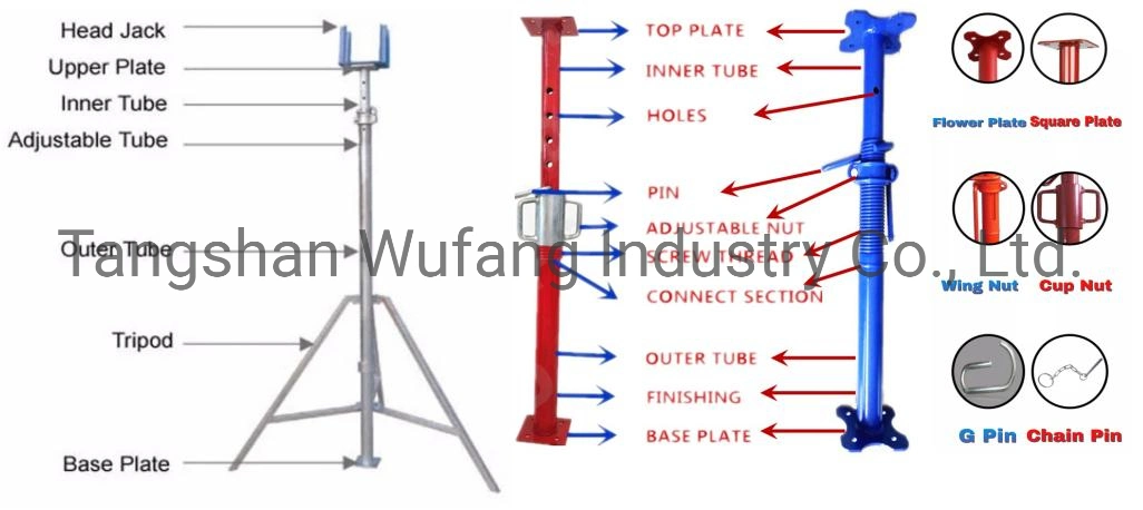 Scaffolding Prop Cup Nut Pre Galvanized Steel Shoring Props Adjustable Metal Struts