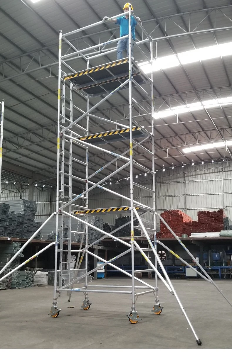 Aluminum Double Mobile Ladder Scaffold with Caster Wheels for Sale in Warehouse Store Building Industrial Commercial Use