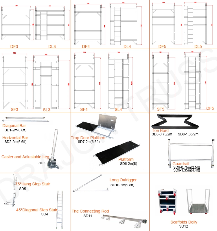 Dragonstage Prices Cuplock Scaffolding Cup Lock Ledger Scaffolding with Wheels Supports