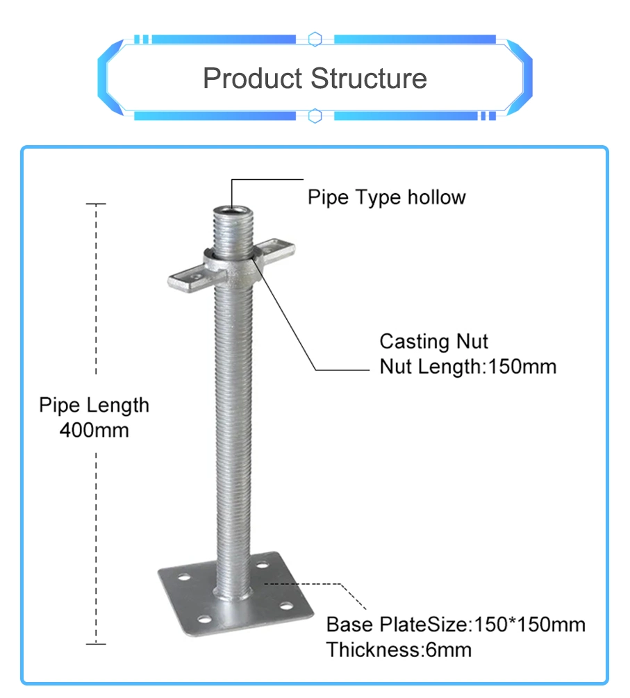 Scaffolding Adjustable Hollow Solid Fork Head Screw Jack Base Made in China