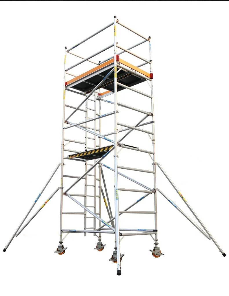 Aluminum Double Mobile Ladder Scaffold with Caster Wheels for Sale in Warehouse Store Building Industrial Commercial Use