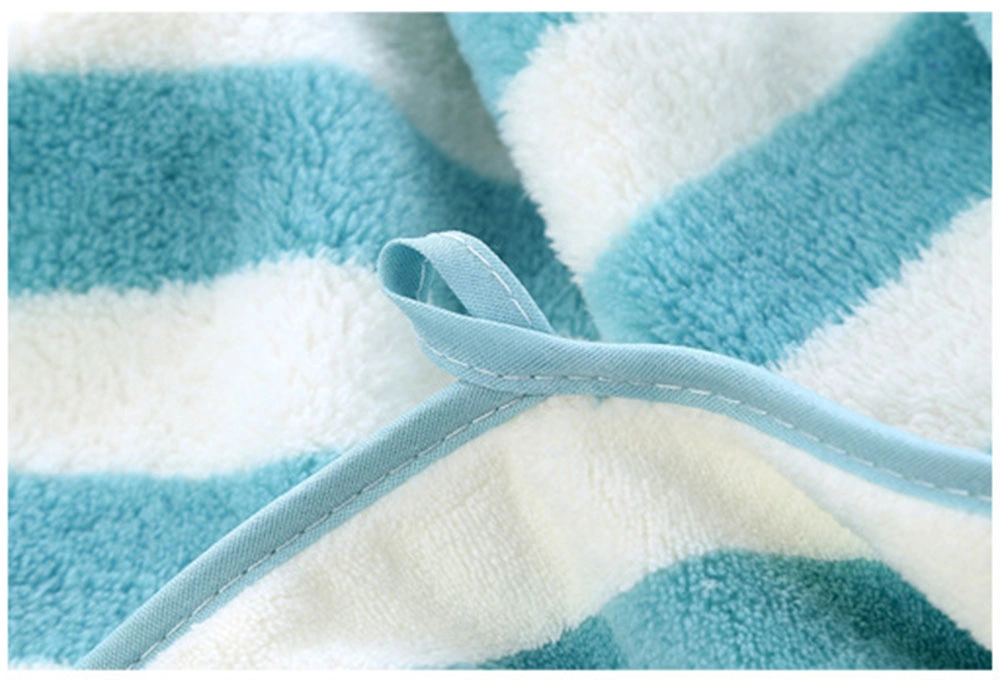 Exquisite Custom Logo Microfiber Coral Fleece Color Stripe Bath Hand Facial Towel Set