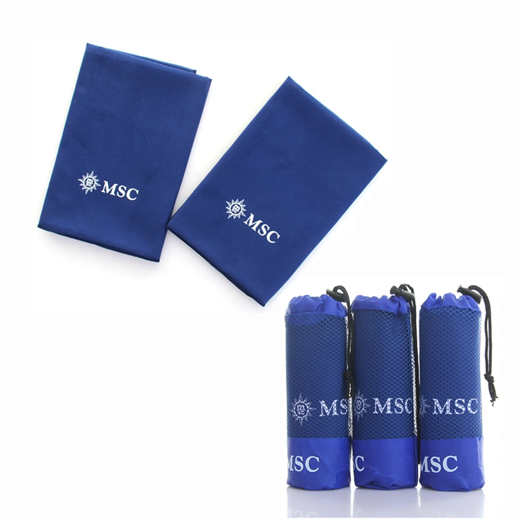 Promotional Portable Face Towel Hand Towel for Travel Hotel, Customized Logo Printed Quick Dry Microfiber Sport Gym Swimming Bath Towel with Hanger Loops