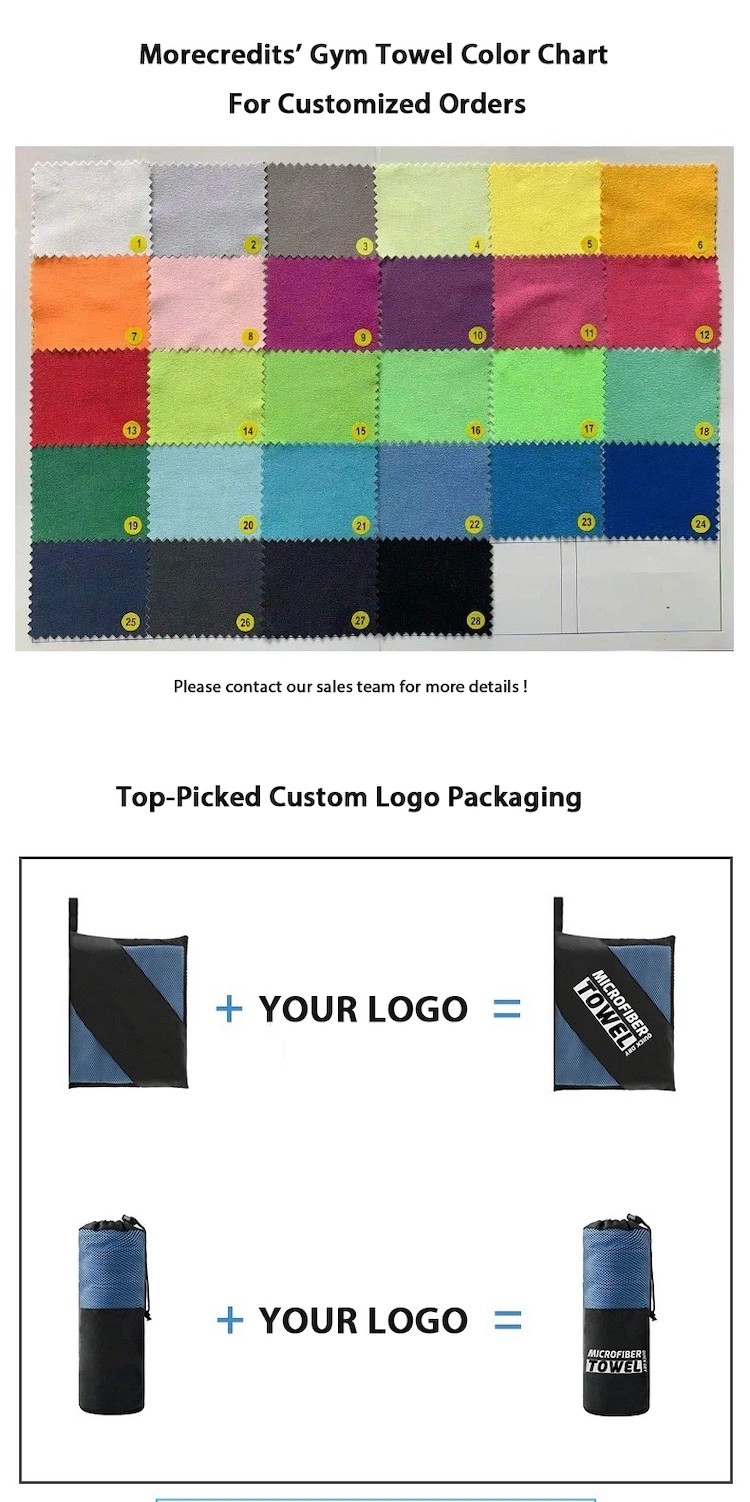 Promotional Portable Face Towel Hand Towel for Travel Hotel, Customized Logo Printed Quick Dry Microfiber Sport Gym Swimming Bath Towel with Hanger Loops
