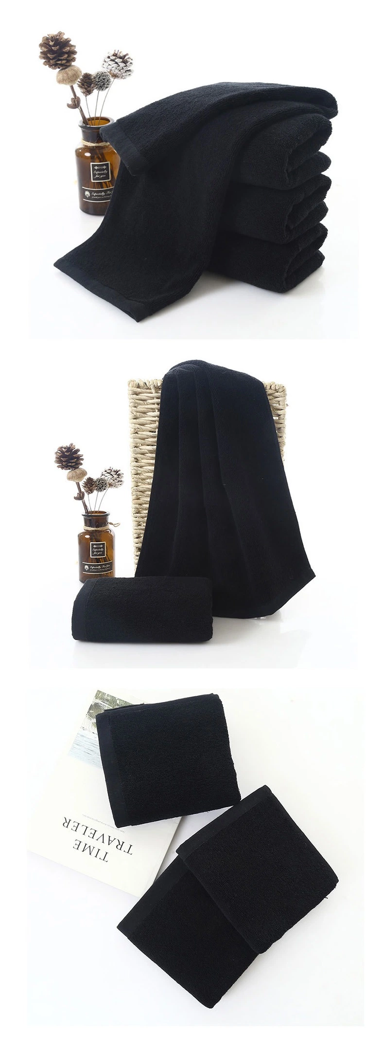 Custom Towel Wholesale Black Color 100% Cotton Plain Face Bath Towel