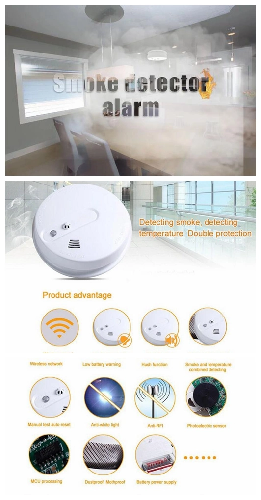 High Temperature Photoelectric 9V Battery Operated Optical Heat Sensitive Detector Sensor with Smoke Alarm