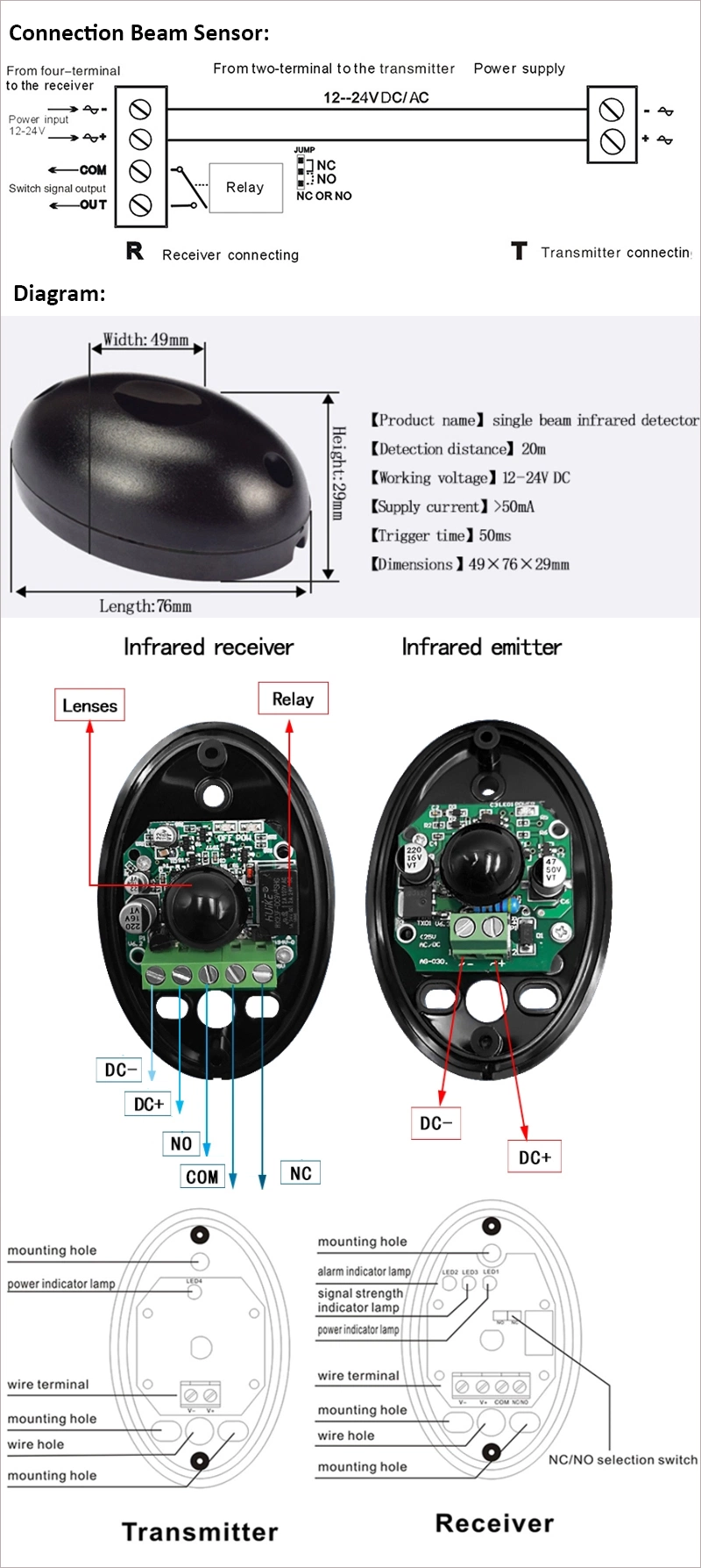 Infrared Photo Beam Sensor for Gate Automation Photocell IR30 for Automatic Gate Openers