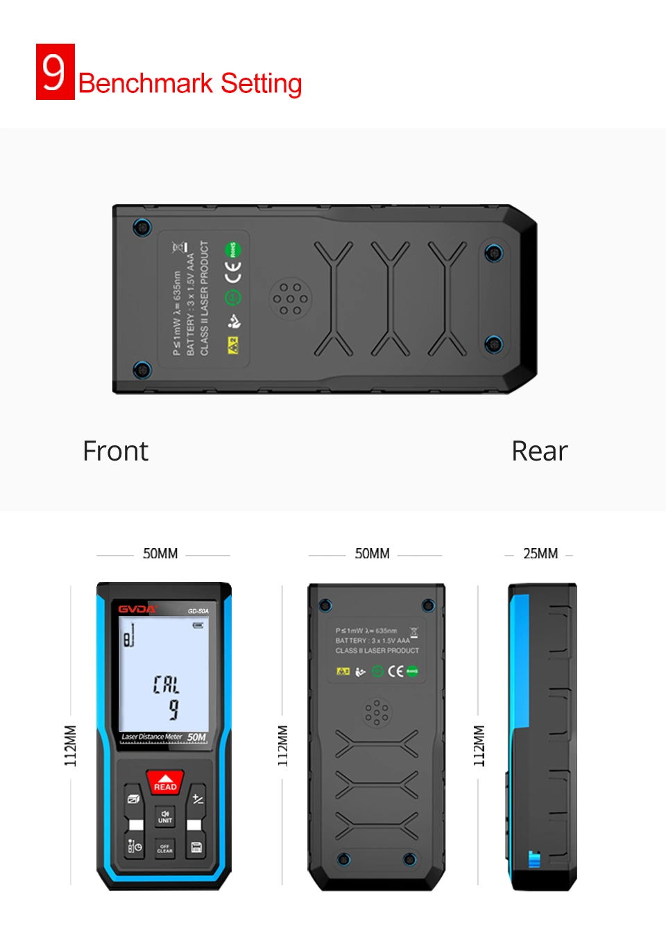 Laser Range Finder 50m Portable USB Charger High Precision Measurement Laser Rangefinder