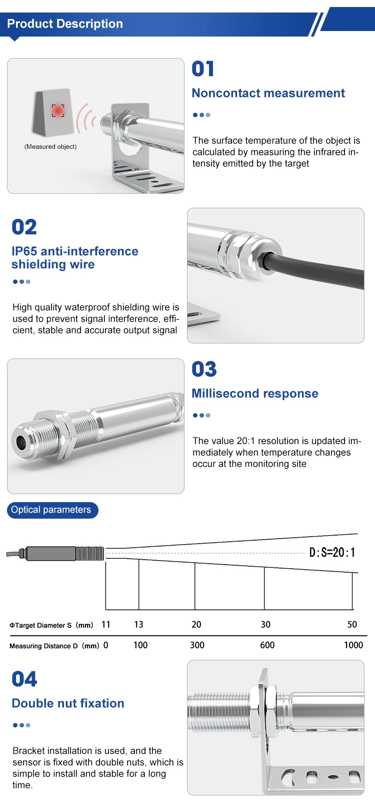 Biedas 70bc/70bcf Factory Supply High Quality Optical Pyrometer Non-Contact Infrared Temperature Sensor