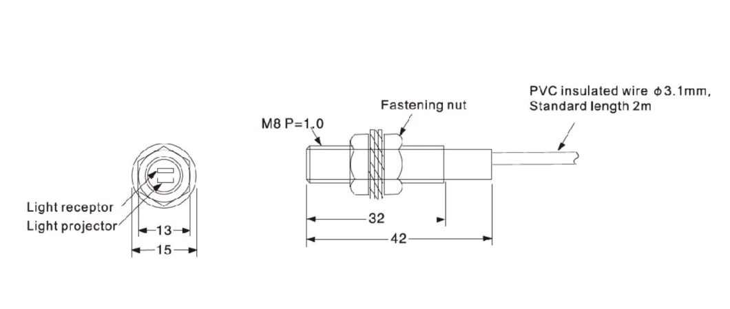 M8 Cylindrical Diffuse Reflection Sensor with Infrared Light