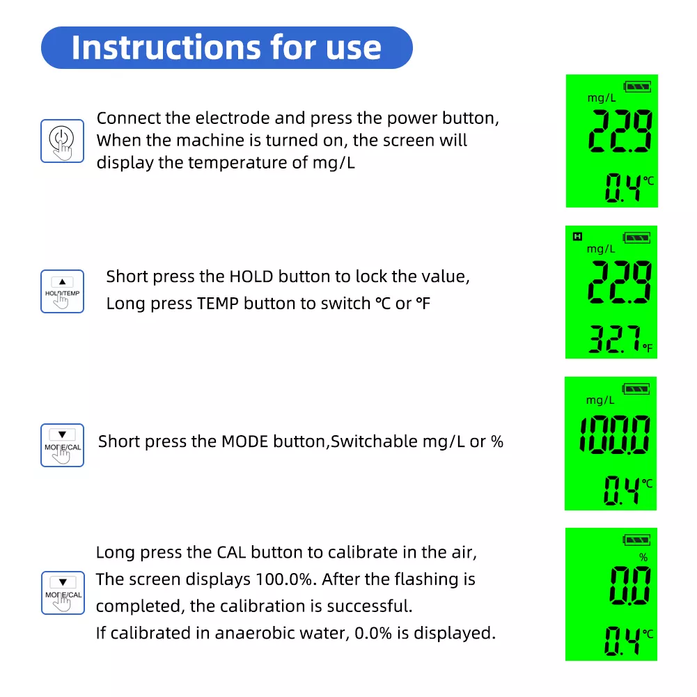 Portable Digital Dissolved Oxygen and Temperature Meter Oxygen Analyzer Dissolved Oxygen Detector with Electrode Filling
