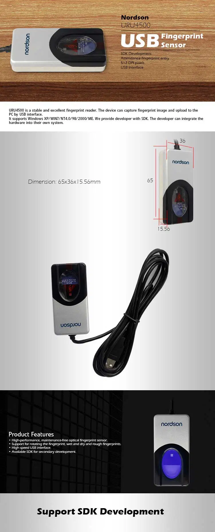 Attendance Fingerprint Entry High Speed USB Optical Fingerprint Reader Sensor