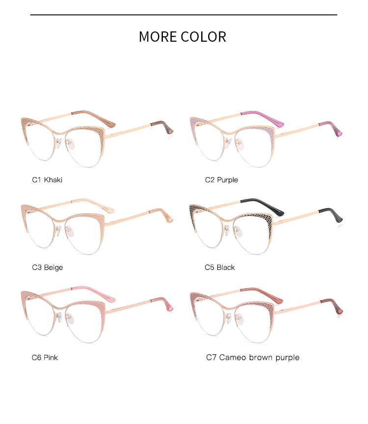 Wholesale New Cat Eye Metal Half Frame Fashion Women&prime;s Flat Light Mirror Blue Light Eye Protection Lens Frame Glasses