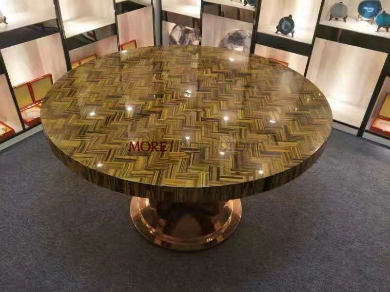 Precious Stone Yellow and Blue Tiger Eye Custom Round Countertop Design