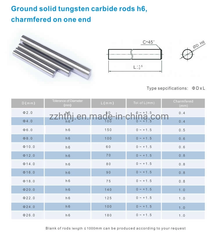 Tungsten Carbide Ground Solid Rod H6 Tolerance 310 330 Length