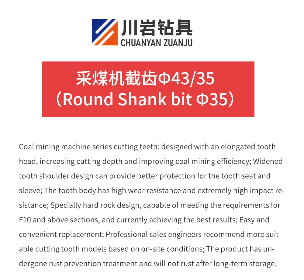 Auger Pick Cutting Bit Mining Teeth Carbide Alloy Roadheader Coal Pick for Coal Mining Machine