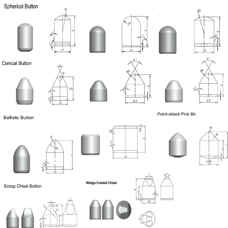 Used for Digging and Mining Tungsten Carbide Button Bits, Litchi Surface Rollers, Rock Drills