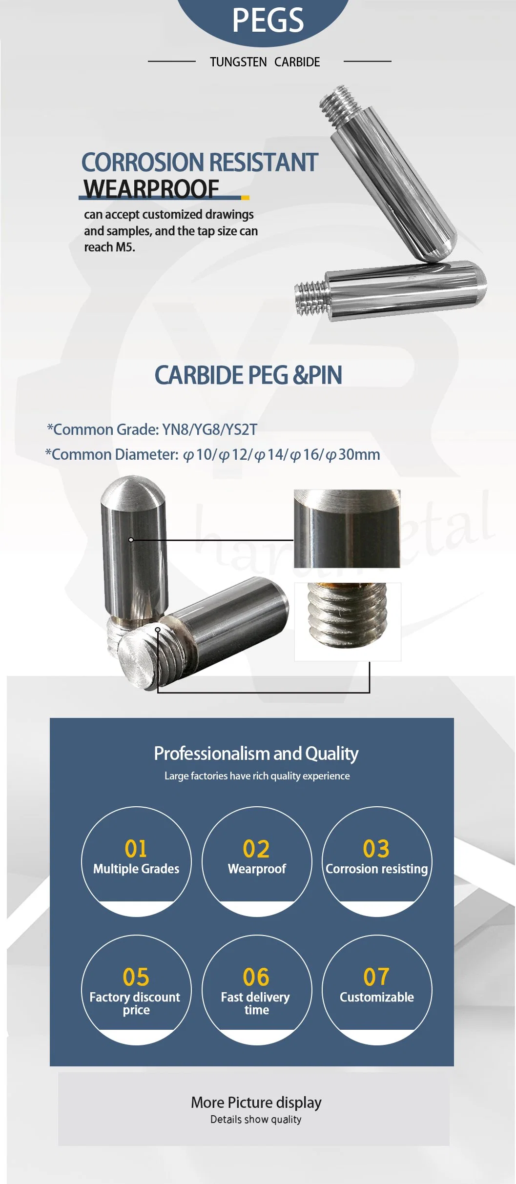 Professional Factory Supply Steel Welding Tungsten Carbide Peg / Carbide Pin for Sand Mill